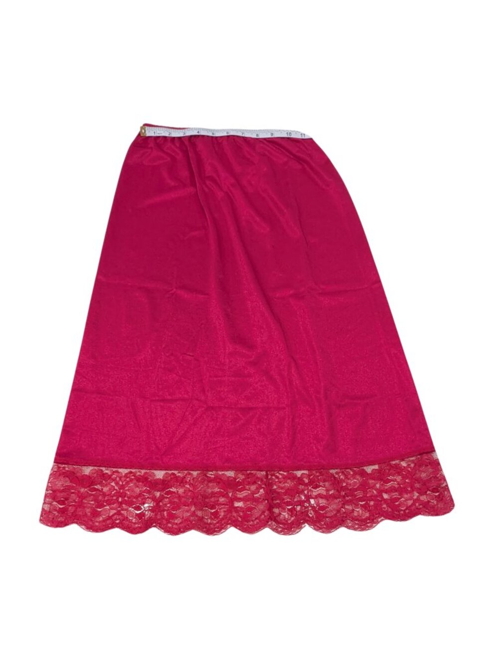 Vintage Burgundy Wine Red Nylon Half Slip Lace Hem Large Made USA ILGWU - Picture 3 of 5